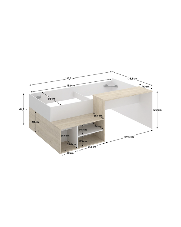 Cama individual com secretária Kric