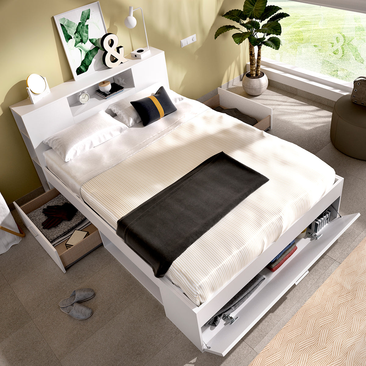 Pack Poupança Casal Cama Lanka com Cabeceira, Colchão Aurea e Estrado de Lattes 135 x 190 cm