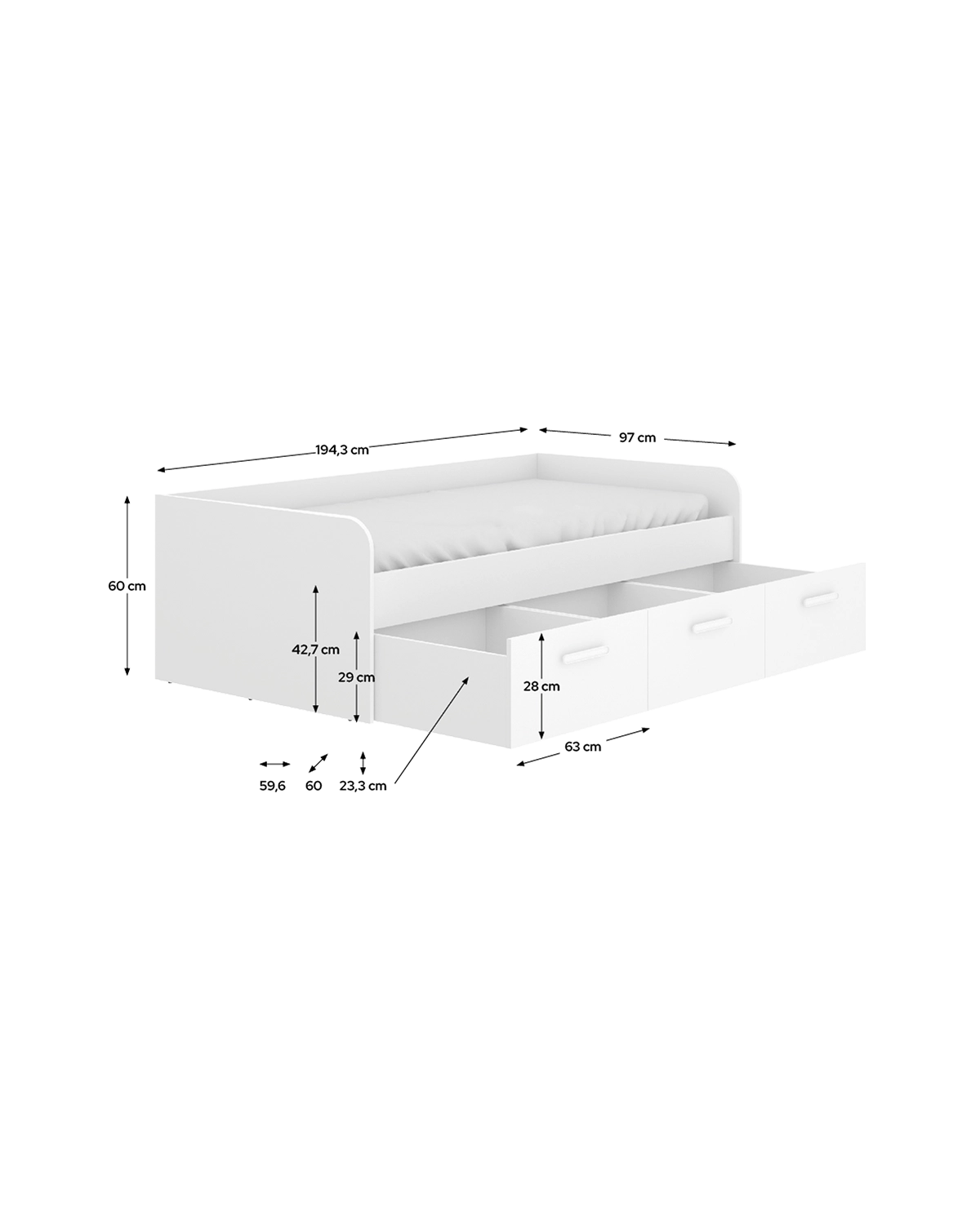 Cama individual com gavetas Mek