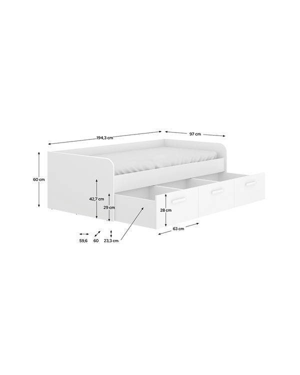 Cama individual com gavetas Mek