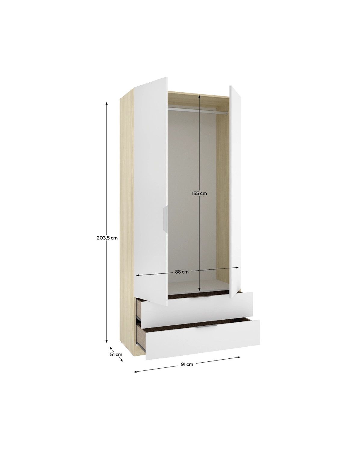 Roupeiro com portas de batente e gavetas Emax