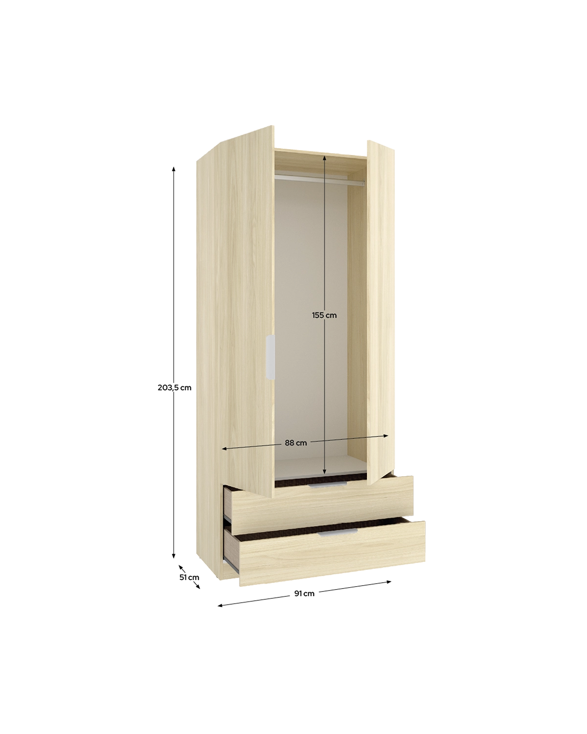 Roupeiro com portas de batente e gavetas Emax