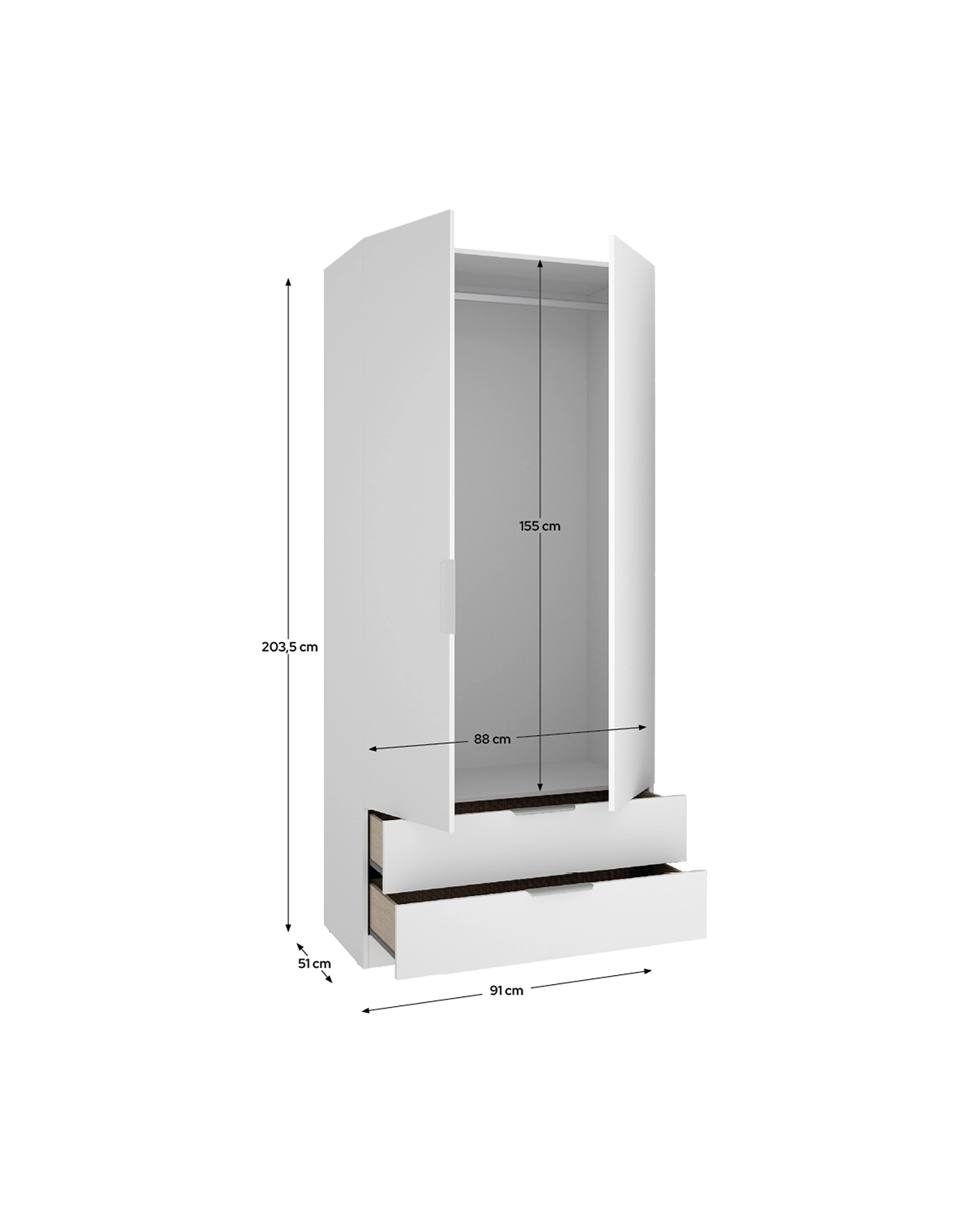 Roupeiro de portas de batente e gavetas Emax