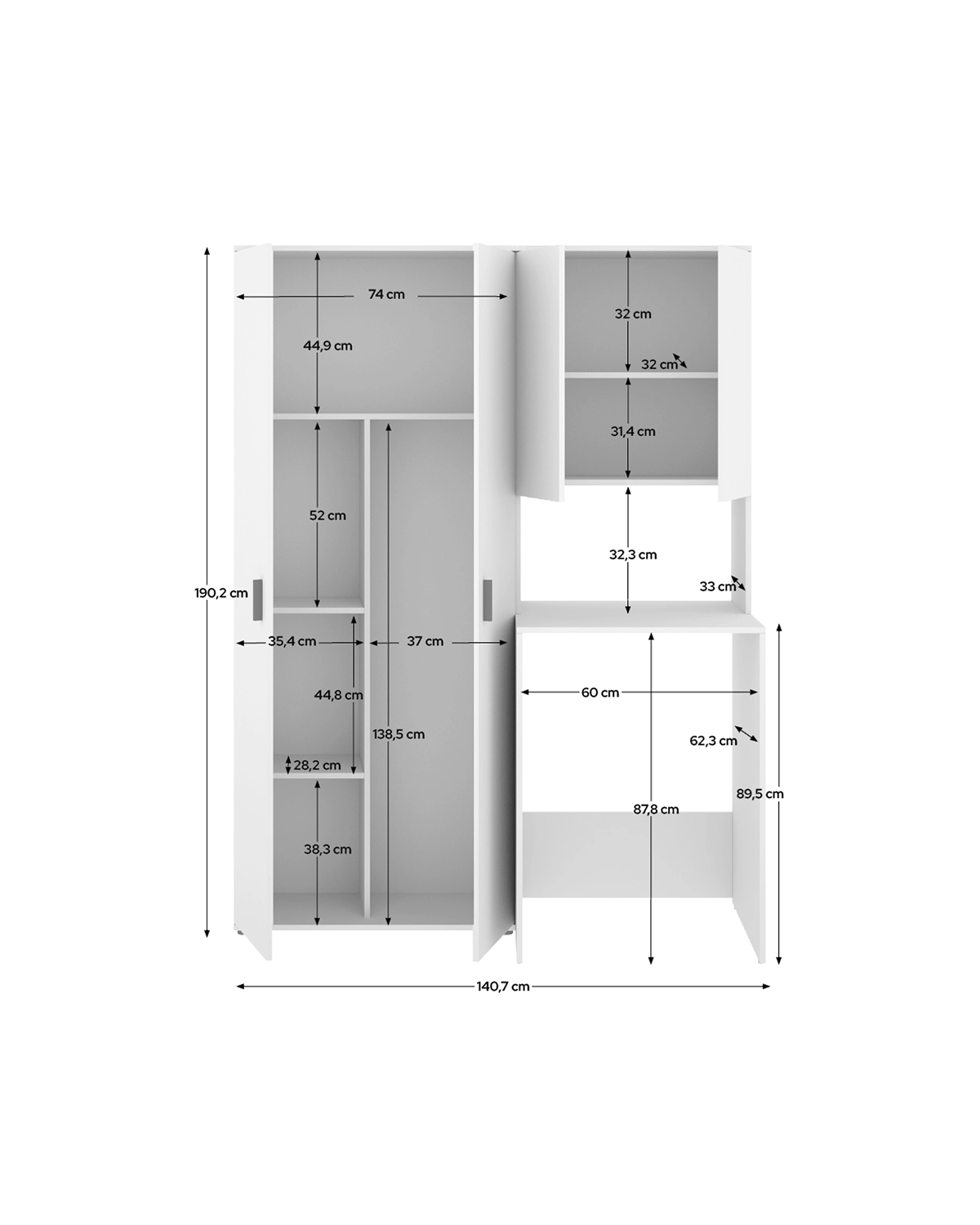 Conjunto de mueble para lavadora con modulo alto y armario auxiliar 2 puertas Fit