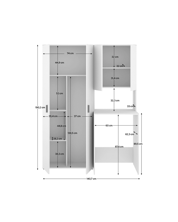 Conjunto de mueble para lavadora con modulo alto y armario auxiliar 2 puertas Fit