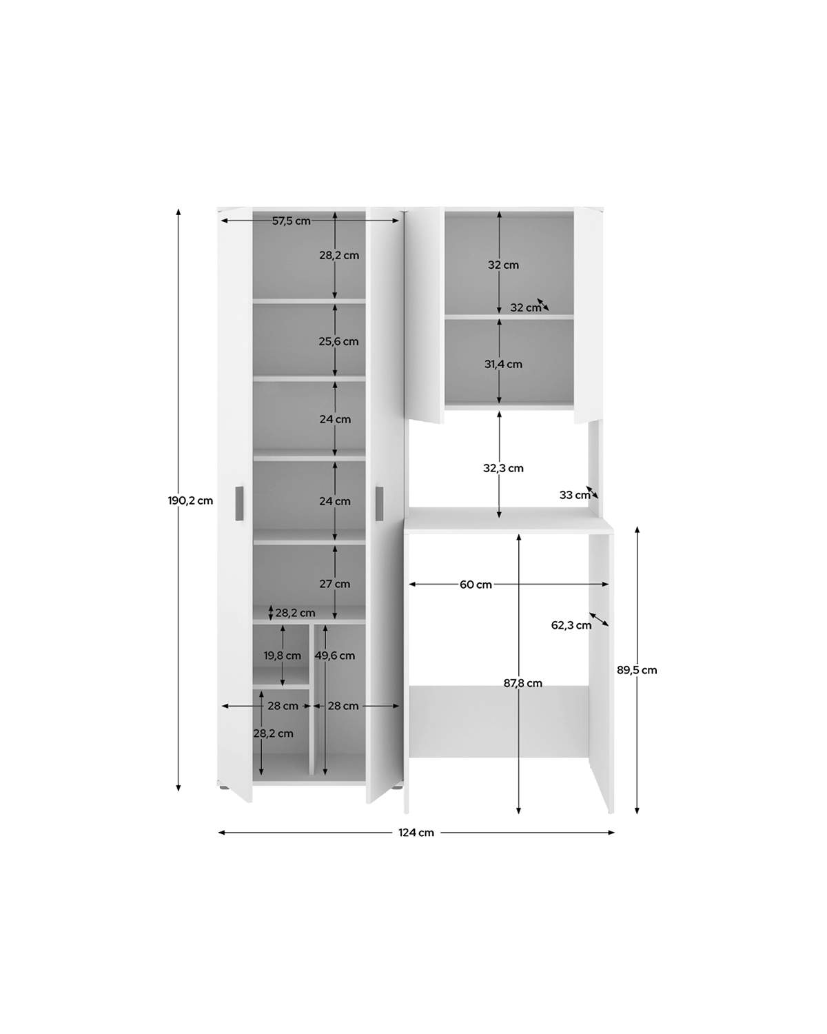Armario para lavadora con modulo alto y armario auxiliar 2 puertas Fit