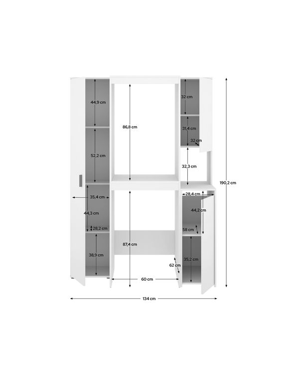 Armario lavadora secadora con modulo alto, modulo bajo y columna auxiliar 1 puerta Fit