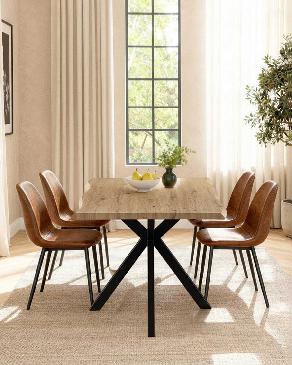 Pack poupança de mesa de tampo irregular Thelma e cadeiras Deana