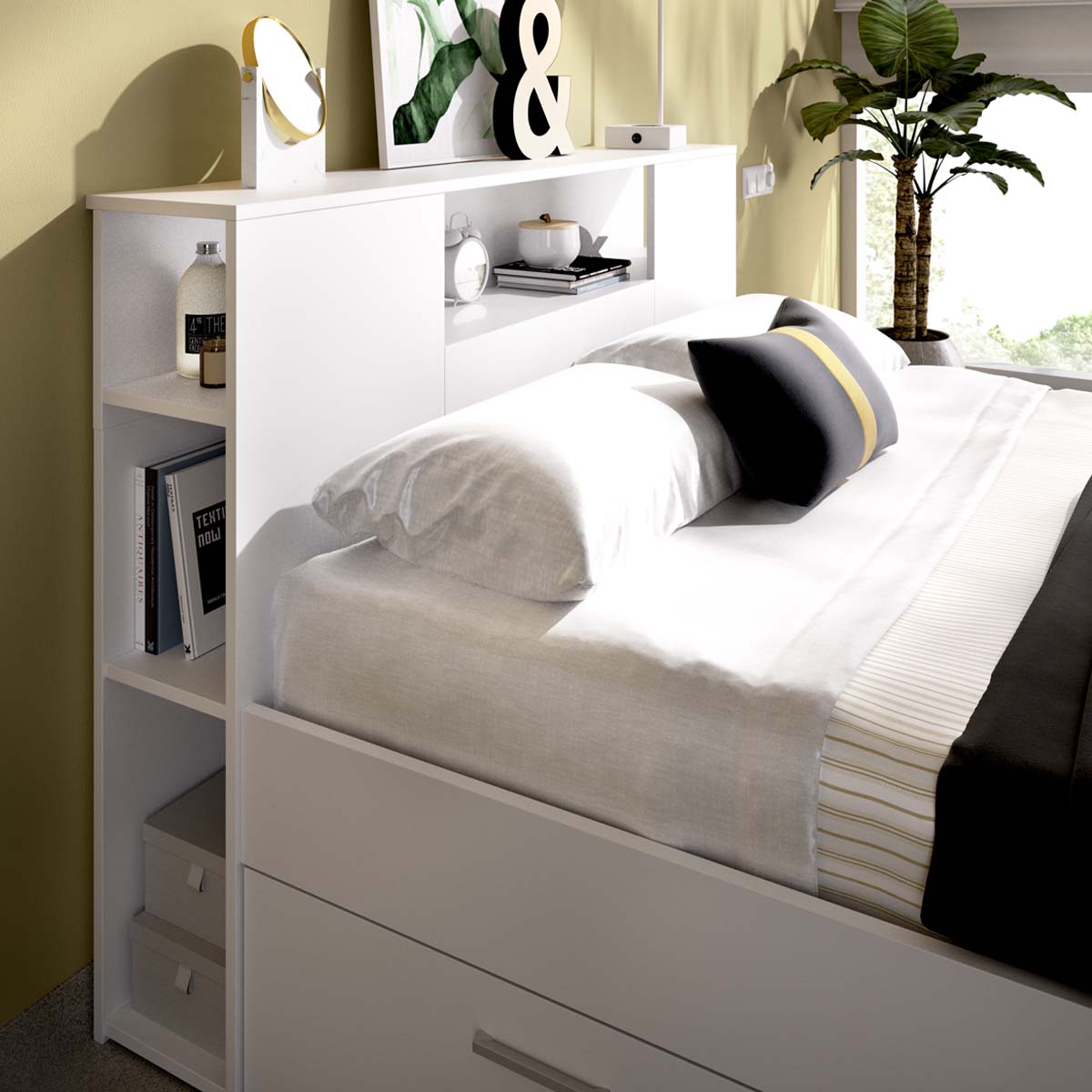 Cama de casal com cabeceira e arrumação Lanka