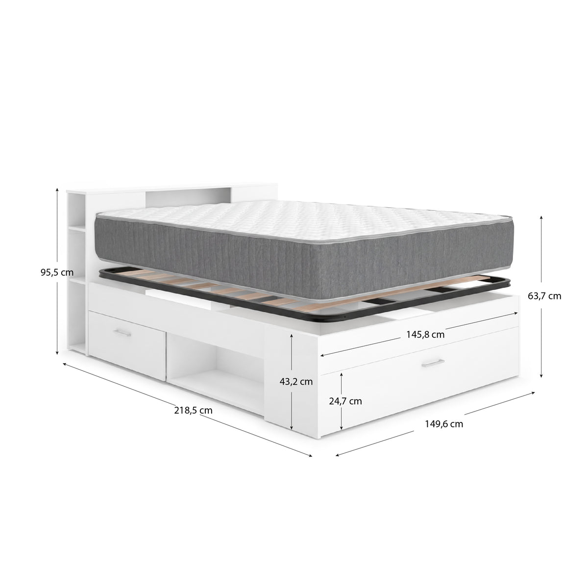 Pack Poupança Casal Cama Lanka com Cabeceira, Colchão Aurea e Estrado de Lattes 135 x 190 cm
