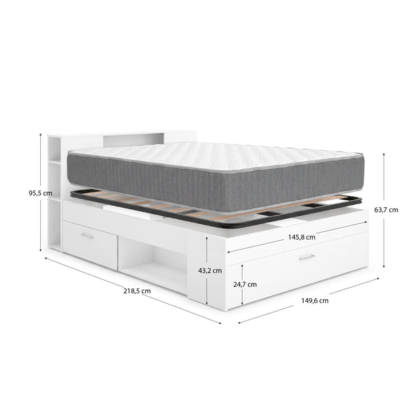 Pack Poupança Casal Cama Lanka com Cabeceira, Colchão Aurea e Estrado de Lattes 135 x 190 cm