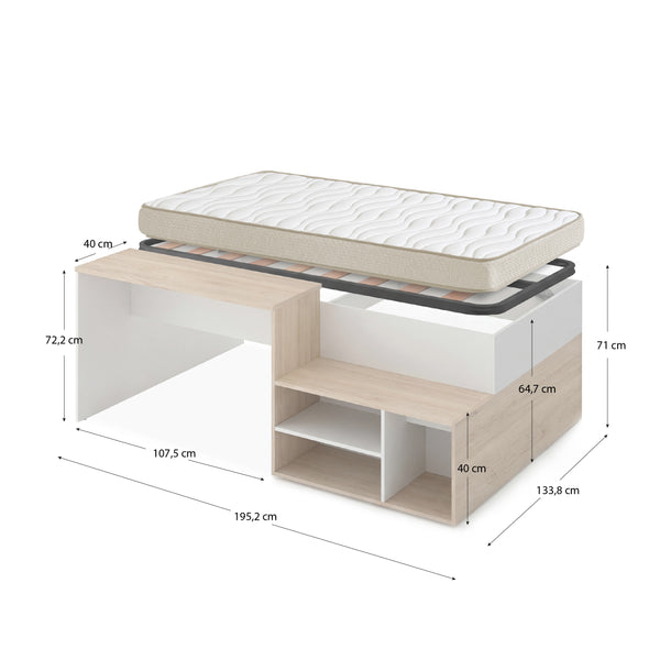 Pack poupança Cama secretária Kric com Colchão Nova e Estrado de ripas largas 90 x 190 cm