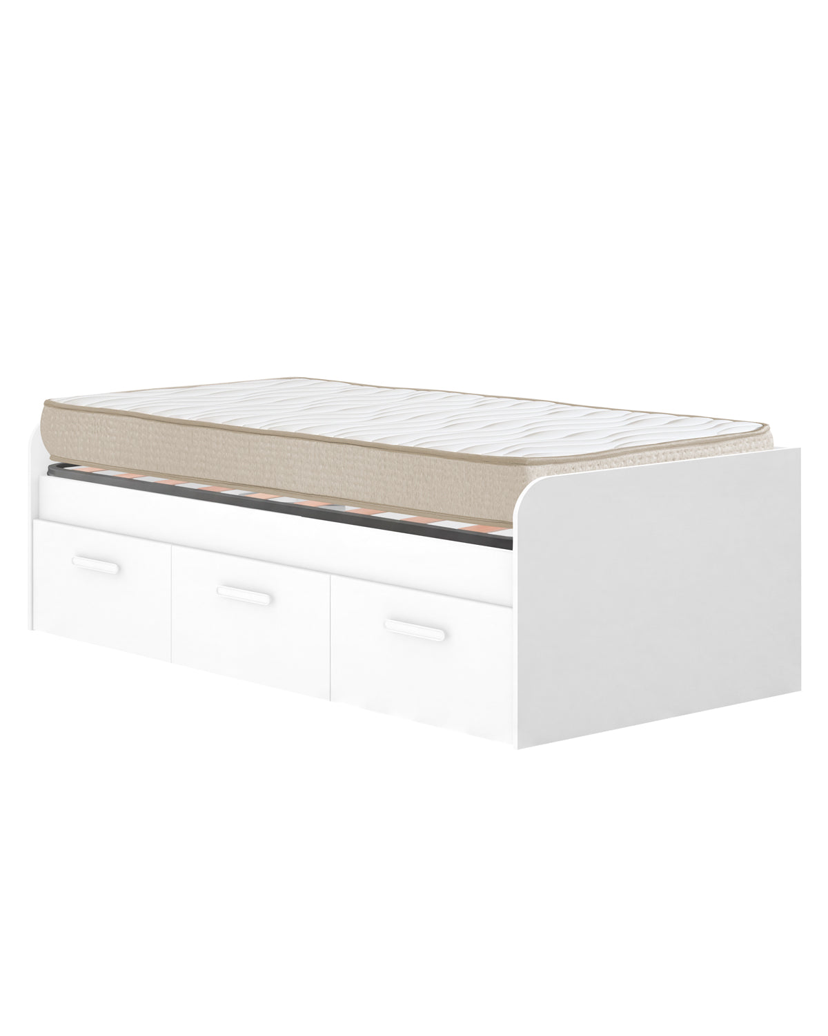 Pack poupança juvenil Cama Mek com gavetas, Colchão viscoelástico Nova e Estrado de ripas 90 x 190 cm