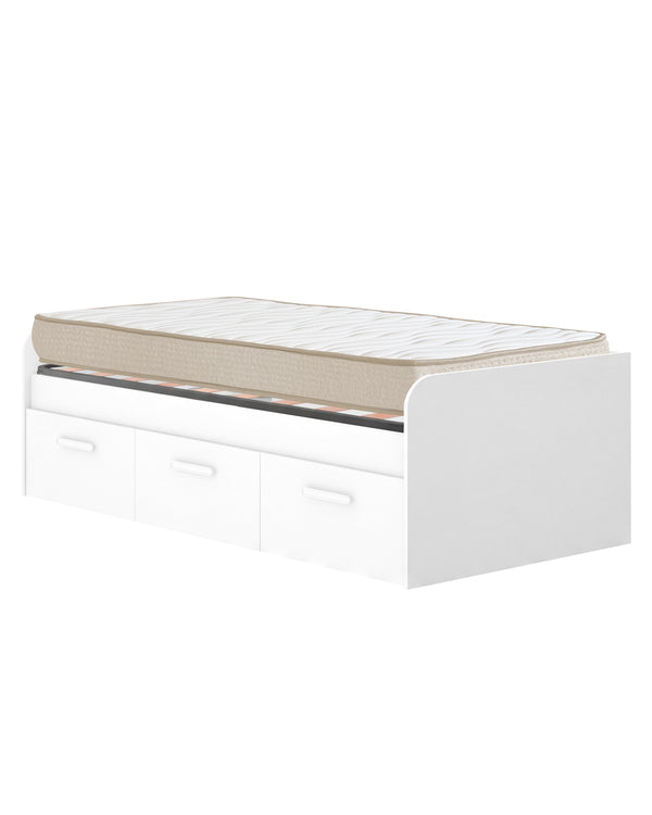Pack poupança juvenil Cama Mek com gavetas, Colchão viscoelástico Nova e Estrado de ripas 90 x 190 cm